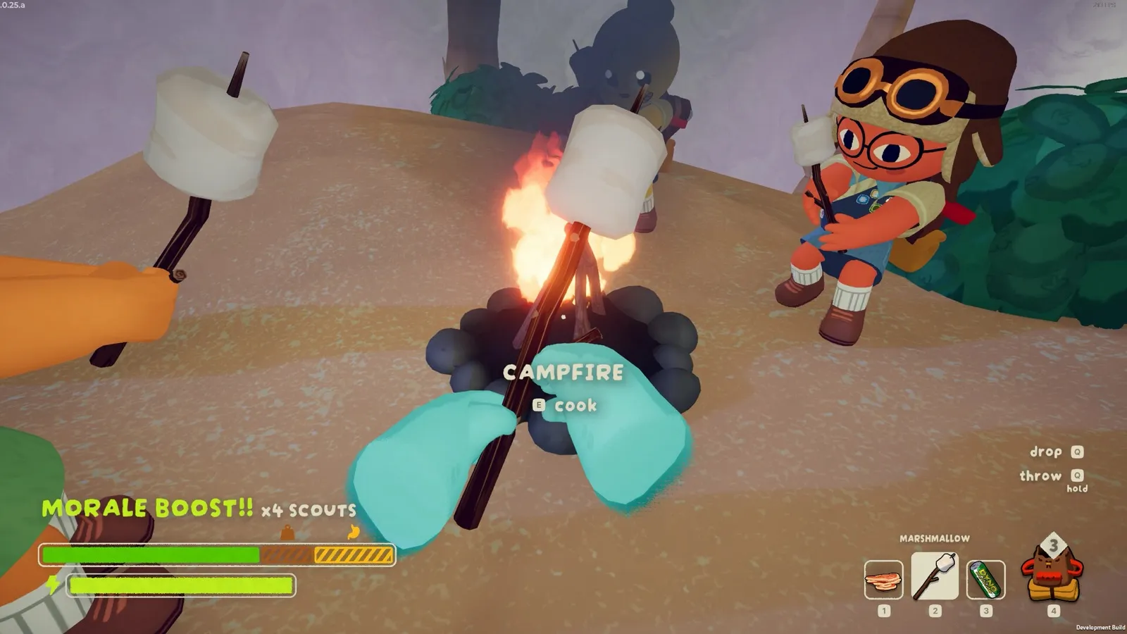 Scouts toasting marshmallows at a campfire